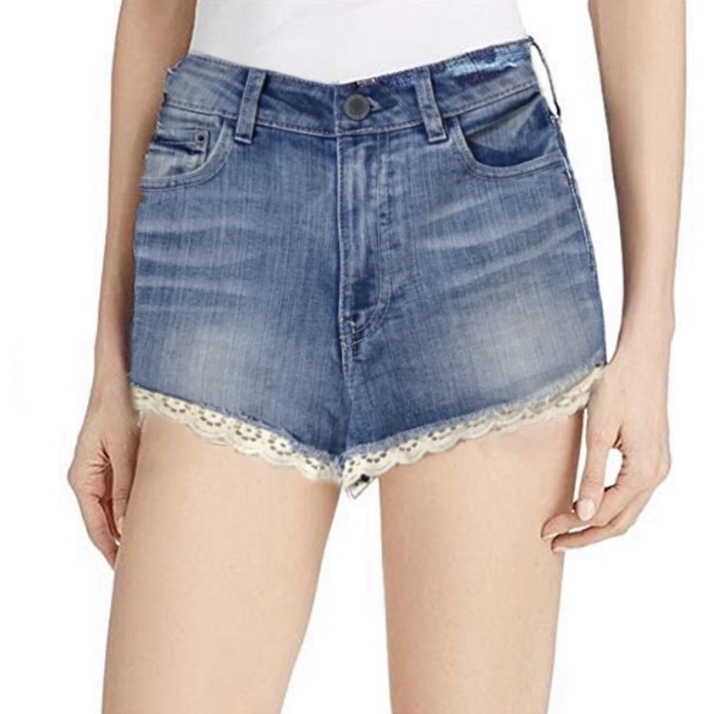 Denim Lace Trimmed Cut Off Shorts Blue Daisy Dukes